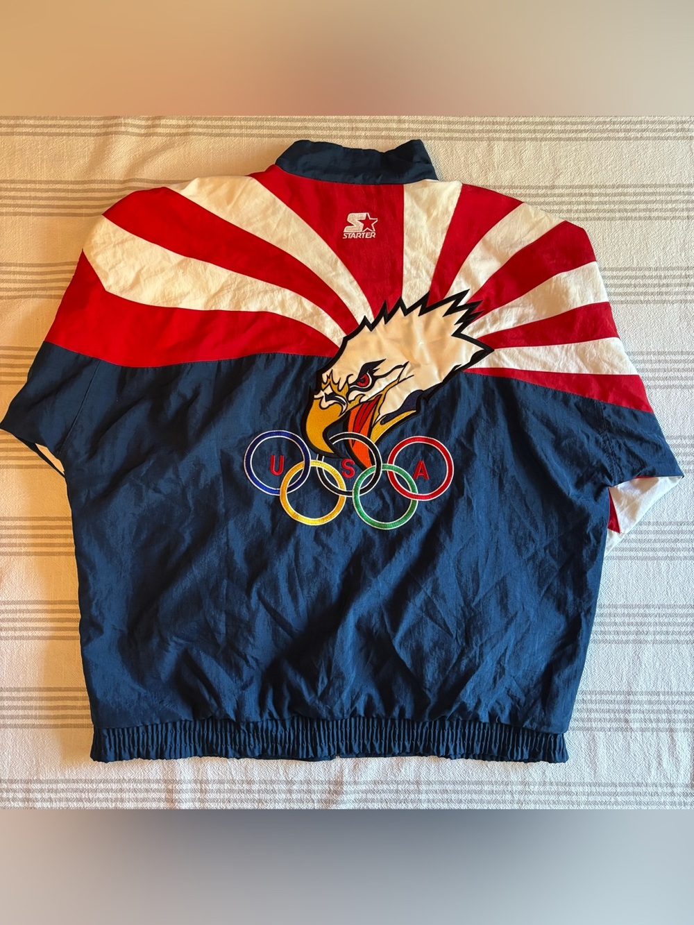 90's VINTAGE STARTER OLYMPICS Embroidered Eagle and Rings Crinkle Windbreaker